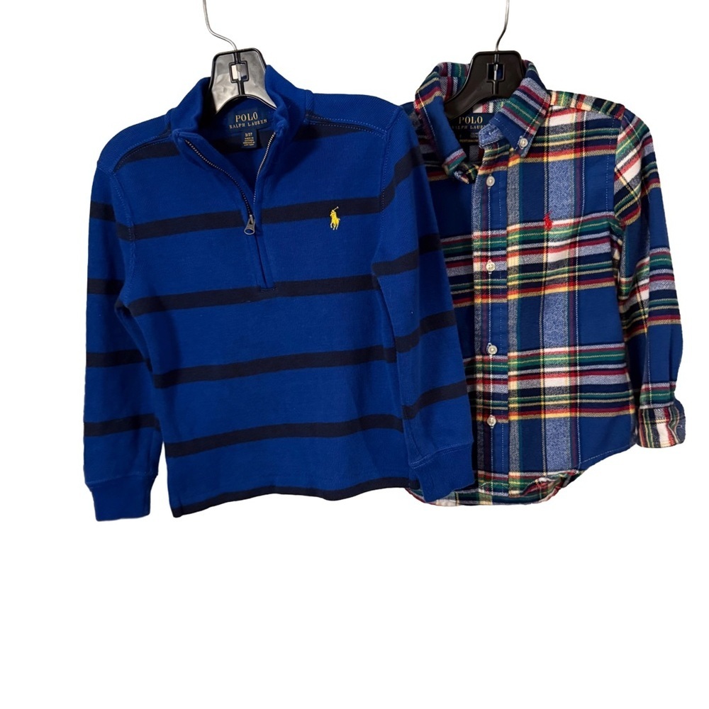 Ralph Lauren Boys 1/4 Zip Sweater & Plaid Shirt Sz 3/3T